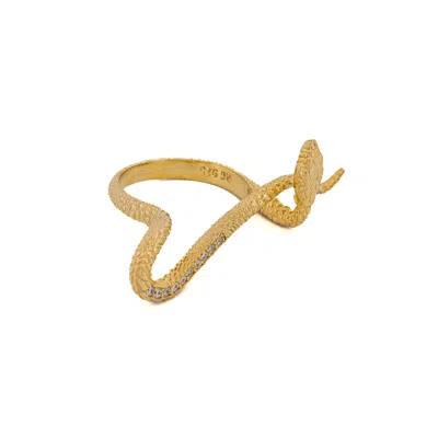 Ebru Jewelry Women's Mythology Snake Gold Vermeil & Diamond Design Ring - Gold