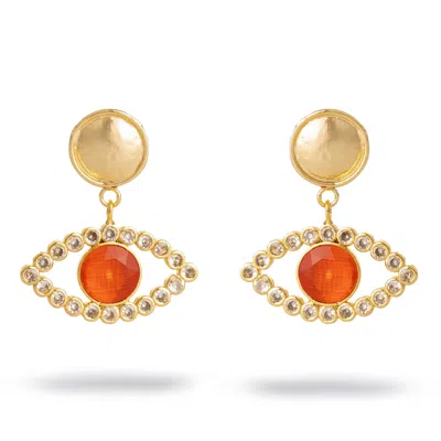 Ebru Jewelry Women's Orange / Gold Crimson Flame Eye Earrings - Orange