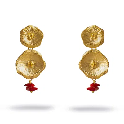 Ebru Jewelry Women's Orange / Gold Ocean Flame Coral Gold Dangle Earrings - Orange