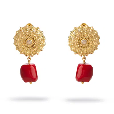 Ebru Jewelry Women's Orange / Gold Scarlet Aura Coral Dangle Earrings - Gold