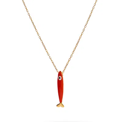 Ebru Jewelry Women's Orange / Gold Spirit Fish Orange Enamel Gold Necklace - Orange