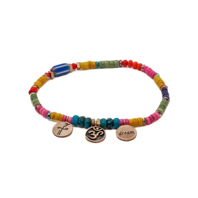Ebru Jewelry Women's Pink / Blue Colorful Beaded Yogi Ankle Bracelet - Multicolor