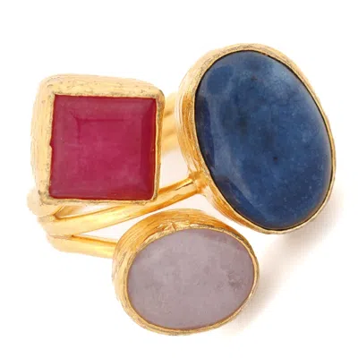 Ebru Jewelry Women's Pink / Purple / Blue Trio Essence Spiritual Power Gemstone Ring - Multicolour