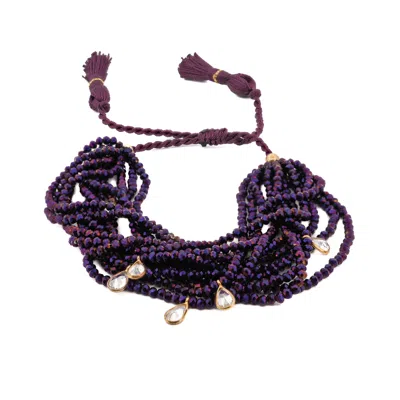 Ebru Jewelry Women's Pink / Purple Crystal & Diamond Multi Strand Purple Adjustable Bracelet - Purple