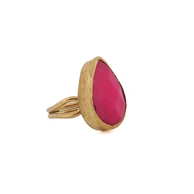Ebru Jewelry Women's Pink / Purple / Gold Pink Gemstone Gold Pear Ring - Pink In Multi