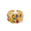 Ebru Jewelry Women's Pink / Purple / Gold Teardrop Colorful Multi Gemstone & Gold Adjustable Statement Ring - Mul In Gold