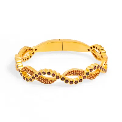 Ebru Jewelry Women's Pink / Purple / Red Modern Style Carnelian Gemstone & Gold Bangle Bracelet - Red