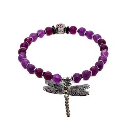 Ebru Jewelry Women's Pink / Purple / Silver Dragonfly Ankle Bracelet