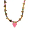 Ebru Jewelry Women's Pink / Purple / Yellow Pink Heart Pendant Gold Heart Beaded Colorful Necklace - Pink In Brown