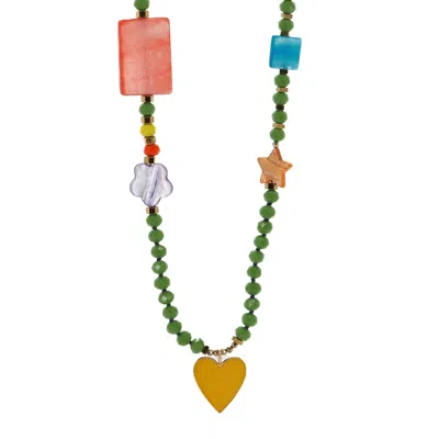 Ebru Jewelry Women's Pink / Purple / Yellow Yellow Heart Summer Vibe Beaded Colorful Necklace - Multicolor