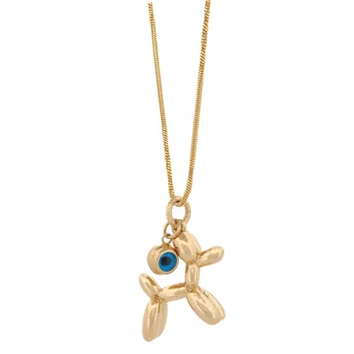 Ebru Jewelry Women's Puppy Luck Balloon Dog & Evil Eye Gold Necklace - Gold
