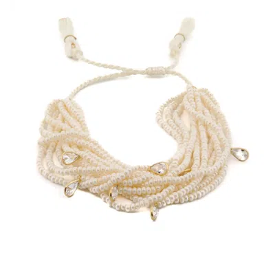Ebru Jewelry Women's Purity Pearl & Diamond Multi Strand White Adjustable Bracelet - White