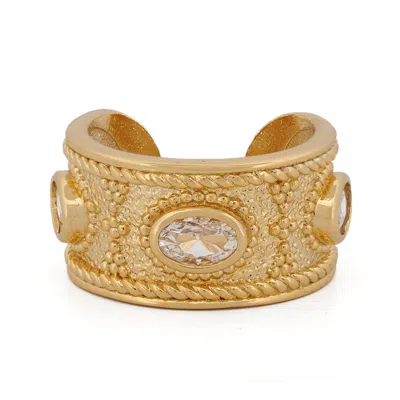 Ebru Jewelry Women's Queen Cleopatra Diamond Energy Cuff Adjustable Ring - Gold
