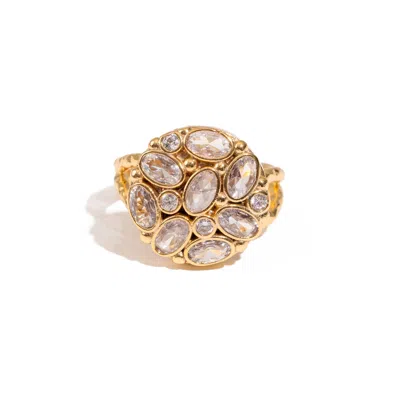 Ebru Jewelry Women's Radiant Cluster Swarovski Crystal Gold Adjustable Ring - Gold