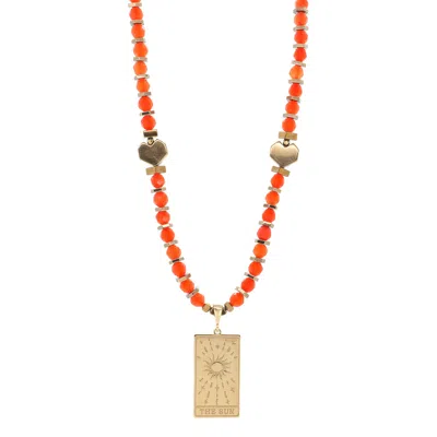Ebru Jewelry Women's Red / Gold Abundance Sun Tarot Card Red Cornelian Beaded Necklace - Red