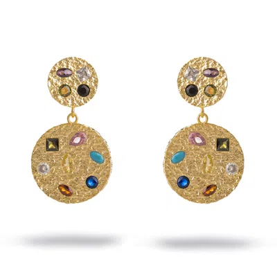 Ebru Jewelry Women's Red / Gold Celestial Harmony Multi Gemstone Gold Earrings - Gold