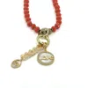 Ebru Jewelry Women's Red / Gold Journey Of Love Mom Pendant Beaded Necklace - Red