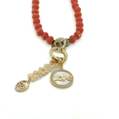 Ebru Jewelry Women's Red / Gold Journey Of Love Mom Pendant Beaded Necklace - Red