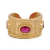 Ebru Jewelry Women's Pink / Red / Gold Queen Cleopatra Ruby Energy Cuff Adjustable Ring - Gold