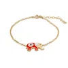 Ebru Jewelry Women's Red / Gold / White Wishful Elephant & Evil Eye Red Enamel Gold Chain Bracelet - Red
