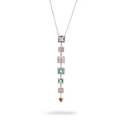 Ebru Jewelry Women's Red / Silver Aurora Multicolor Gemstone Y-drop Statement Necklace - Silver In Metallic
