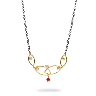 Ebru Jewelry Women's Silver / Gold / Red Goddess Balance Pearl & Ruby Red Necklace - Red