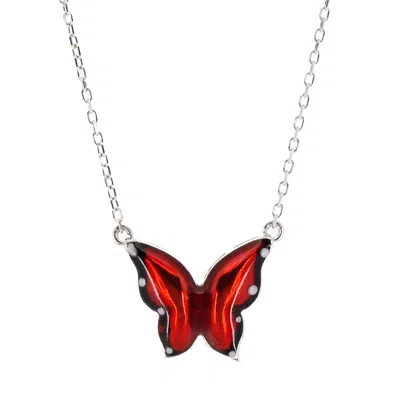 Ebru Jewelry Women's Red / Silver Silver Joy Red Enamel Butterfly Necklace - Red In Metallic