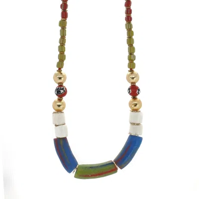Ebru Jewelry Women's Red / Yellow African Bead & Evil Eye Statement Choker Necklace - Multicolor