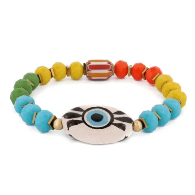 Ebru Jewelry Women's Red / Yellow Sun Kissed Evil Eye Joyful Guardian Bracelet - Multicolour