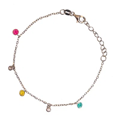 Ebru Jewelry Women's Silver / Blue Rainbow Smiley Face Sterling Silver & Diamond Bracelet - Silver In Multi