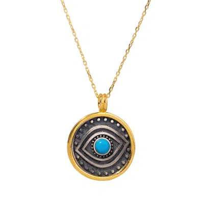 Ebru Jewelry Women's Silver / Gold / Blue Turquoise & Sterling Silver Positive Energy Pendant Gold Necklace - Tur