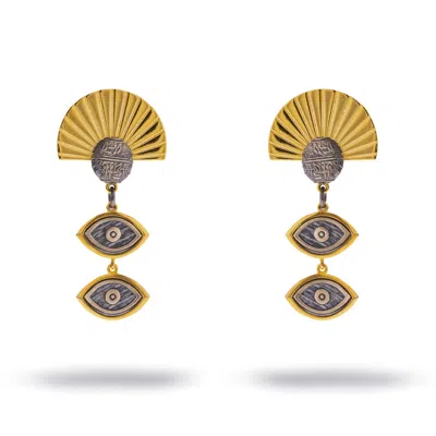 Ebru Jewelry Women's Silver / Gold Cleopatra Sun & Watchful Eye Gold Statement Earrings - Silver In Silver/gold