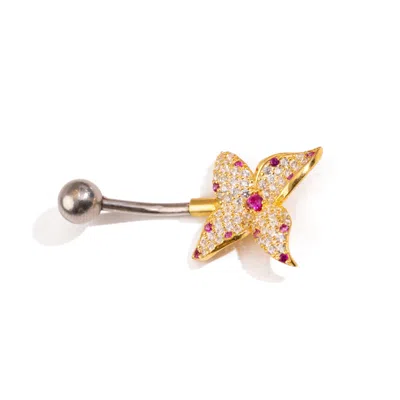 Ebru Jewelry Women's Silver / Gold / Pink Flower Sparkle Sterling Silver Belly Button Piercing - Gold