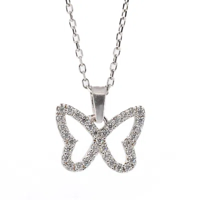 Ebru Jewelry Women's Silver Sparkly Butterfly Necklace - Silver