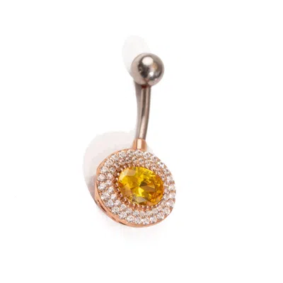 Ebru Jewelry Women's Silver / Yellow Citrine Stone Belly Button Piercing - Silver In Gold