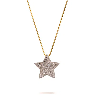 Ebru Jewelry Women's Sparkly Baguette Diamonds Big Star Love Statement Necklace - Gold