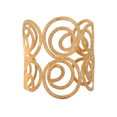 Ebru Jewelry Women's Spiral Design Chunky Statement Gold Cuff Bracelet - Gold