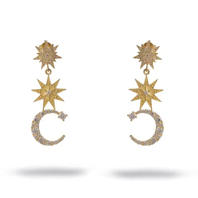 Ebru Jewelry Women's Starlit Moonlight Gold Dangle Earrings - Gold
