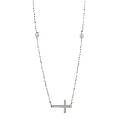 Ebru Jewelry Women's Sterling Silver Cross Charm & Diamond Chain Necklace - Silver In Metallic