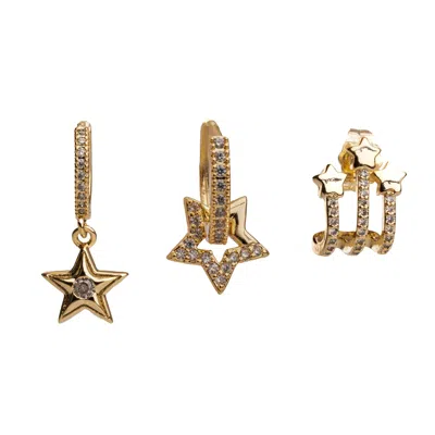 Ebru Jewelry Women's Trio Gold & Diamond Sparkly Star Earrings - Gold