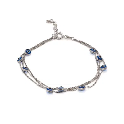 Ebru Jewelry Women's Triple Chain Evil Eye Sterling Silver Bracelet - Silver In Neutral