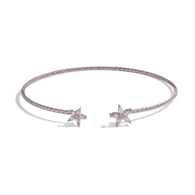 Ebru Jewelry Women's Twin Blossom Woven Silver Collar Necklace - Silver
