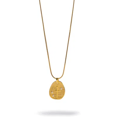 Ebru Jewelry Women's Vintage Style Cross & White Zircon Gold Pendant Necklace - Gold
