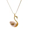 Ebru Jewelry Women's Blue / White / Gold Graceful Swan Baroque Pearl & Turquoise Necklace - Gold In Brown