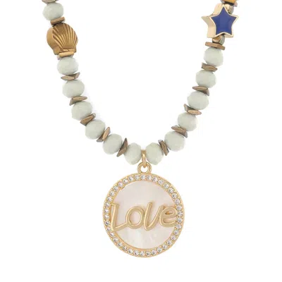 Ebru Jewelry Women's White / Gold / Blue Infinite Light Of Love Beaded Symbol Necklace - White