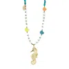Ebru Jewelry Women's White / Gold / Blue Summer Magic Seahorse & Shell Beaded Necklace - Gold