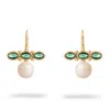 Ebru Jewelry Women's White / Gold / Green Royal Emerald Pearl Drop Earrings - Green In Gold