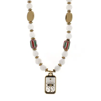 Ebru Jewelry Women's White / Gold Mystic Eye Tarot White Jade Talisman Choker Necklace - White In Multi