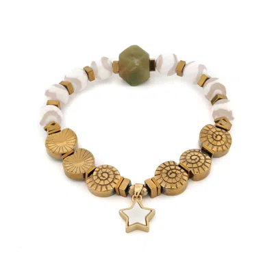 Ebru Jewelry Women's White / Gold Spiritual Star Tibetan Agate & Jade Bracelet - White In Multi