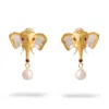Ebru Jewelry Women's White / Red / Gold Guardian Elephant Ruby & Pearl Earrings - Gold In Gold